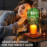 Lotus-Shaped Adjustable Timed Dimmable Candle Warmer Lamp, Wood Base Aroma Table Lamp, Candle Not Included—Purple