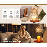 Lotus-Shaped Adjustable Timed Dimmable Candle Warmer Lamp, Wood Base Aroma Table Lamp, Candle Not Included - Red-Green