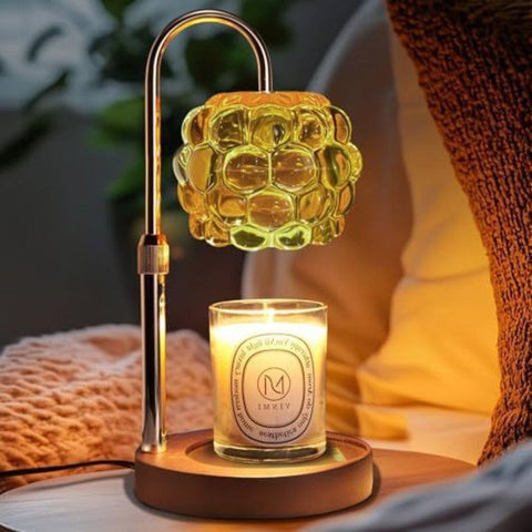 Adjustable Timed Dimmable Candle Warmer Lamp, Round Base Aroma Bedside Lamp, No Candle Included—Beige