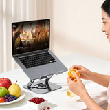 Dual Bar Carbon Steel Laptop Stand, Hollow Cooling, Height-Adjustable, Foldable Riser, Fits Laptops Up to 18 IN—Gray