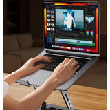 All-Metal Laptop Stand, Football-Shaped Hollow Cooling Dual-Bar Height-Adjustable Riser, Fits Laptops 10–17.3 IN – Pink