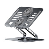 Dual Turbine Fan Cooling Metal Laptop Stand, Thick Dual Arms, Foldable, Height-Adjustable Riser—Gray