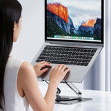 Dual Turbine Fan Cooling Metal Laptop Stand, Thick Dual Arms, Foldable, Height-Adjustable Riser—Silver
