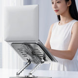 Dual Turbine Fan Cooling Metal Laptop Stand, Thick Dual Arms, Foldable, Height-Adjustable Riser—Silver