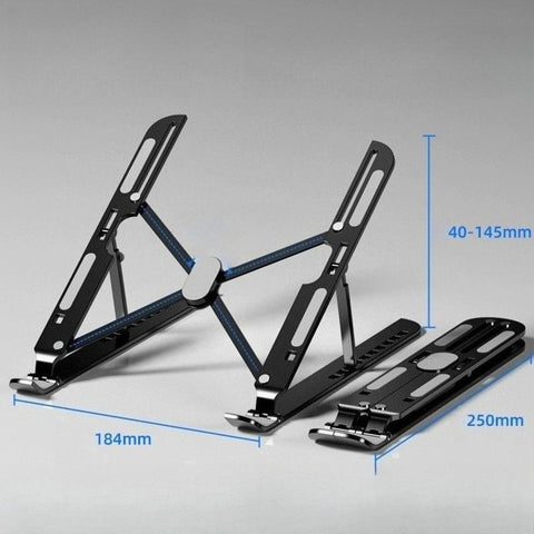 10-Gear Adjustable Aluminum Foldable Laptop Stand, Hollow Cooling Double Triangle Stable Riser—Black In Australia - Darrahopens