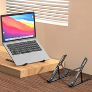 10-Gear Adjustable Aluminum Foldable Laptop Stand, Hollow Cooling Double Triangle Stable Riser—Black