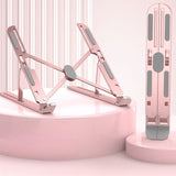 10-Gear Adjustable Aluminum Foldable Laptop Stand, Hollow Cooling Double Triangle Stable Riser—Pink