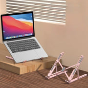 10-Gear Adjustable Aluminum Foldable Laptop Stand, Hollow Cooling Double Triangle Stable Riser—Pink