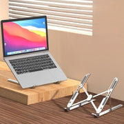 10-Gear Adjustable Aluminum Foldable Laptop Stand, Hollow Cooling Double Triangle Stable Riser—Silver