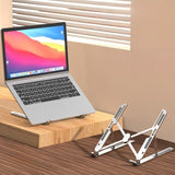 10-Gear Adjustable Aluminum Foldable Laptop Stand, Hollow Cooling Double Triangle Stable Riser—Silver
