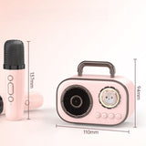 Dual Mic Karaoke Speaker, Portable Bluetooth Karaoke Audio Set, Family Wireless Microphone KTV Speaker—Pink