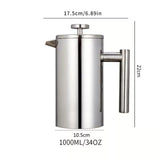304 Stainless Steel French Press Coffee Maker, Household Hand-Brew Coffee Pot, Tea Filter Pot—1000ML