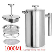 304 Stainless Steel French Press Coffee Maker, Household Hand-Brew Coffee Pot, Includes One Filter – 1000ML In Australia - Darrahopens