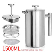 304 Stainless Steel French Press Coffee Maker, Household Hand-Brew Coffee Pot, Includes One Filter – 1500ML In Australia - Darrahopens
