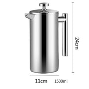 304 Stainless Steel French Press Coffee Maker, Household Hand-Brew Coffee Pot, Includes One Filter – 1500ML