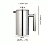 304 Stainless Steel French Press Coffee Maker, Household Hand-Brew Coffee Pot, Includes One Filter—350ML