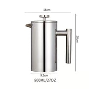 304 Stainless Steel French Press Coffee Maker, Household Hand-Brew Coffee Pot, Tea Filter Pot—800 mL