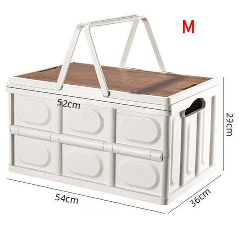 Size M - Multifunctional Folding Camping Storage Box, Car Trunk Organizer, Picnic Storage Bin with Wooden Lid - Approx. 55L In Australia - Darrahopens