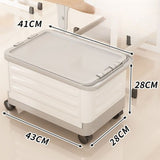 Foldable Transparent Storage Box with Pull Rod and Wheels, Portable Household Storage Container—White