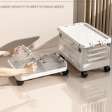 Foldable Transparent Storage Box with Pull Rod and Wheels, Portable Household Storage Container—White