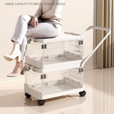 Foldable Transparent Storage Box with Pull Rod and Wheels, Portable Household Storage Container—White