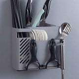 Wall-Mounted Chopstick Holder, Multi-Compartment Kitchen Utensil Storage Rack, Drainable Cutlery Organizer—Gray In Australia - Darrahopens