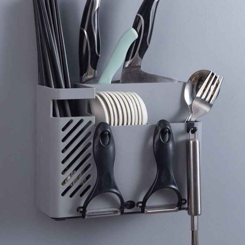 Wall-Mounted Chopstick Holder, Multi-Compartment Kitchen Utensil Storage Rack, Drainable Cutlery Organizer—Gray In Australia - Darrahopens