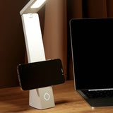 2-in-1 Foldable LED Eye-Caring Desk Lamp, USB-Rechargeable Study Light with Phone Holder—White