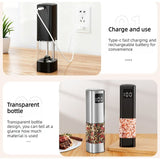 Type-C Rechargeable Electric Pepper Grinder, Digital Power Display Automatic Spice Mill—Black
