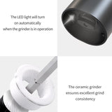 Type-C - Automatic Salt and Pepper Grinder for the Home Kitchen, 5-Level Adjustable Spice Mill with LED Light