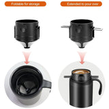 Portable Pour-Over Coffee, 304 Stainless Steel Coffee Mug, Foldable Filter Dripper with Stirring Spoon Travel Coffee Kit—Black