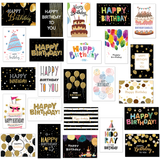 24 PCS Black Gold Happy Birthday Cards Set, Assorted Birthday Greeting Cards with Envelopes