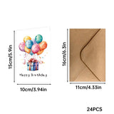 24 PCS Watercolor Happy Birthday Cards Pack, Assorted Designs Cards with Envelopes