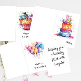 24 PCS Watercolor Happy Birthday Cards Pack, Assorted Designs Cards with Envelopes