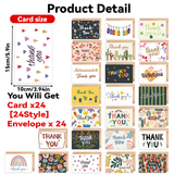 24-Piece Thank You Card Set, Greeting Note Cards with Envelopes, Greeting Card Set
