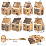 Plain Kraft Christmas House Gift Boxes, 4 Designs Gingerbread House Treat Boxes 24 Pcs Set