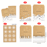 Black White Sketch Christmas Kraft Paper Bags, 24Pcs Xmas Treat Gift Bags Set