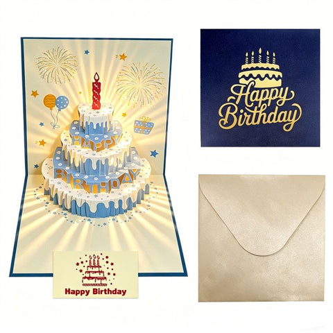 3-Piece Set of 3D Pop-Up Birthday Cake Cards, Creative Handmade Greeting Cards with LED Lights—Blue In Australia - Darrahopens
