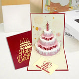 3-Piece Set of 3D Pop-Up Birthday Cake Cards, Creative Handmade Greeting Cards with LED Lights—Blue
