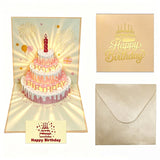 3-Piece Set of 3D Pop-Up Birthday Cake Cards, Creative Handmade Greeting Cards with LED Lights—Yellow
