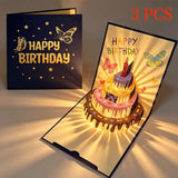 3-Pack - Butterfly 3D Pop-Up Birthday Cake Card, LED Light Creative Greeting Card Set - Blue In Australia - Darrahopens