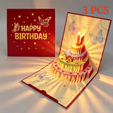 3-Piece Set - Butterfly 3D Pop-Up Birthday Cake Card, LED Light Creative Greeting Card Set - Red In Australia - Darrahopens