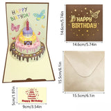 3-Piece Set - Butterfly 3D Pop-Up Birthday Cake Card, LED Light Creative Greeting Card Set - Red
