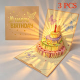 3-Piece Set - Butterfly 3D Pop-Up Birthday Cake Card, LED Light Creative Greeting Card Set - Yellow In Australia - Darrahopens