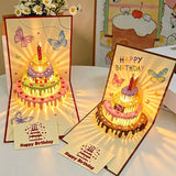 3-Piece Set - Butterfly 3D Pop-Up Birthday Cake Card, LED Light Creative Greeting Card Set - Yellow In Australia - Darrahopens