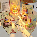 3-Piece Set - Butterfly 3D Pop-Up Birthday Cake Card, LED Light Creative Greeting Card Set - Yellow In Australia - Darrahopens