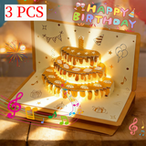 3-Pack - 3D Birthday Cake Red Envelope,  with Music and Lights, Foldable Creative Birthday Card In Australia - Darrahopens