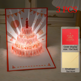 3-Pack - 3D Pop-Up Birthday Cake Card, Paper Craft Greeting Card with LED Light & Automatic Music - Red In Australia - Darrahopens