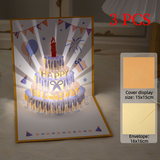 3-Pack - 3D Pop-Up Birthday Cake Card, Paper Craft Greeting Card with LED Light & Automatic Music - Gold and Blue In Australia - Darrahopens