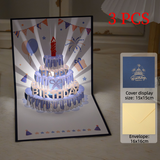 3-Pack - 3D Pop-Up Birthday Cake Card, Paper Craft Greeting Card with LED Light & Automatic Music - Blue In Australia - Darrahopens